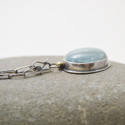 簡單系列- 綠色海水藍寶‧硫化手工純銀鍊項鍊 第3張的照片
