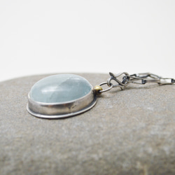 簡單系列- 綠色海水藍寶‧硫化手工純銀鍊項鍊 第2張的照片