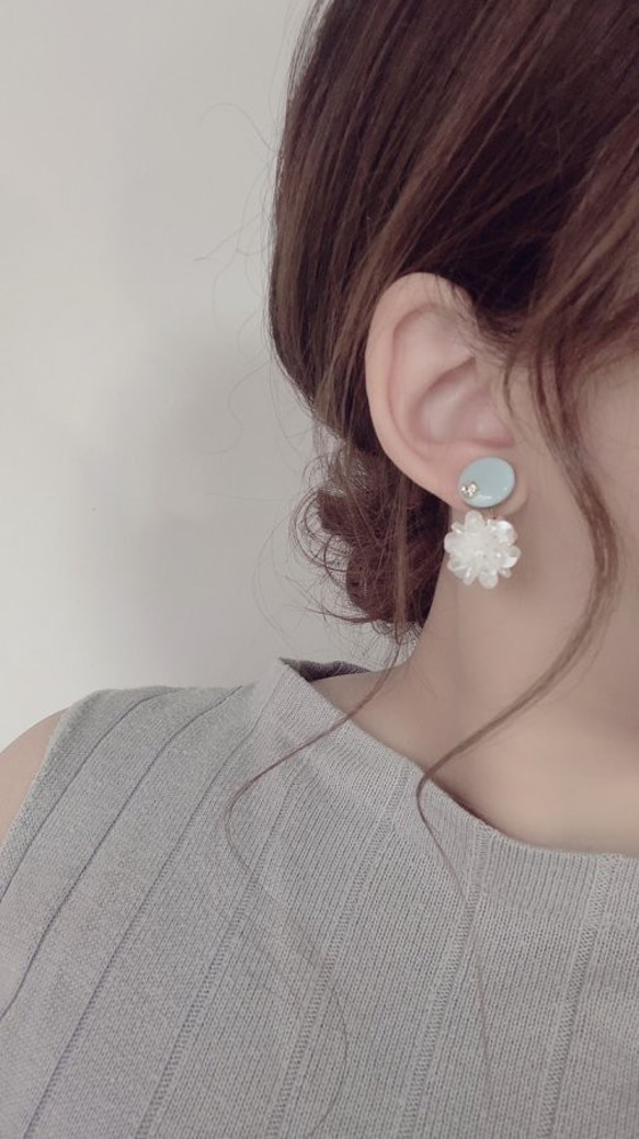 Mini circle shell flower pierce/earring(Sax) [cc] 2枚目の画像