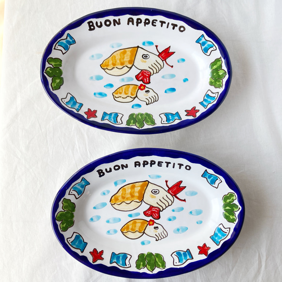 オーバル皿 26cm OVL040  コウイカ マヨリカ焼き イタリア陶器 2枚目の画像