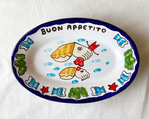 オーバル皿 26cm OVL040 コウイカ マヨリカ焼き イタリア陶器 長