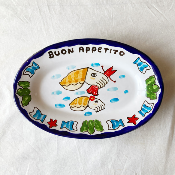 オーバル皿 26cm OVL040  コウイカ マヨリカ焼き イタリア陶器 1枚目の画像