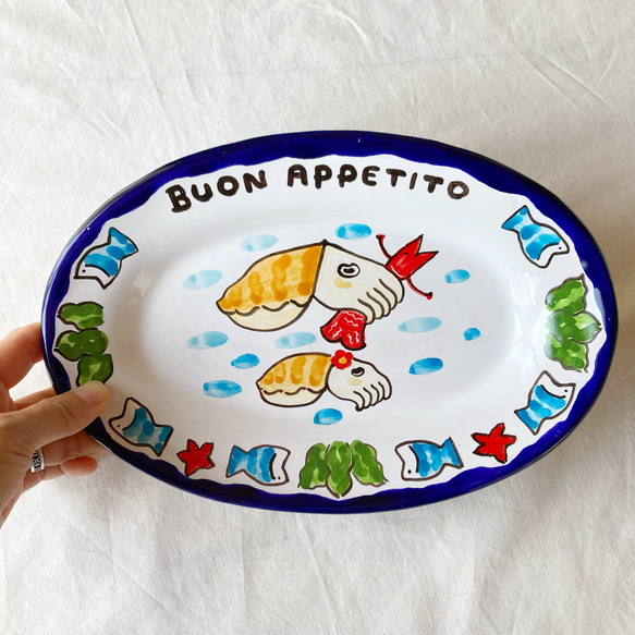 オーバル皿 26cm OVL040  コウイカ マヨリカ焼き イタリア陶器 4枚目の画像