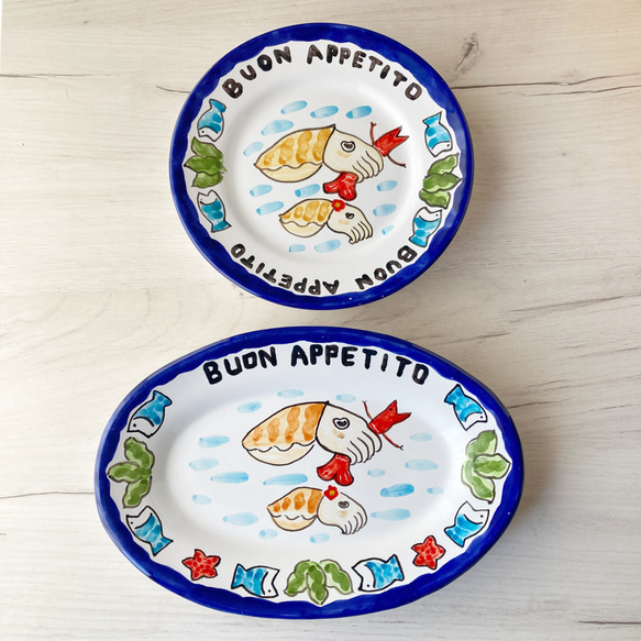 オーバル皿 26cm OVL040  コウイカ マヨリカ焼き イタリア陶器 12枚目の画像