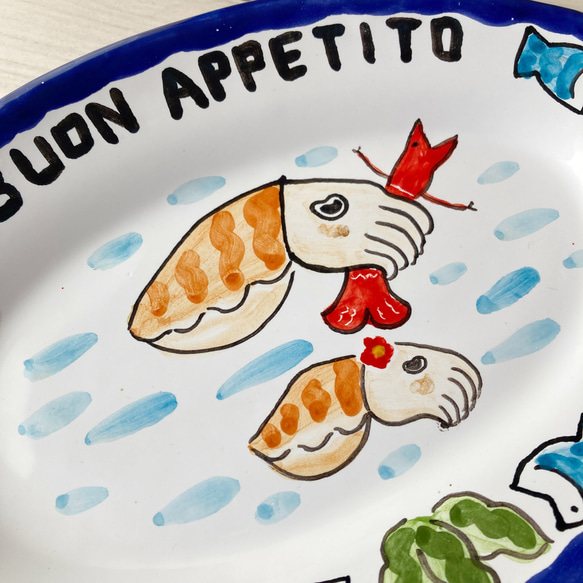 オーバル皿 26cm OVL040  コウイカ マヨリカ焼き イタリア陶器 10枚目の画像