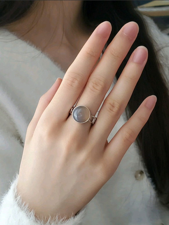 大人のシックなチェーンリング,個性的なシルバーリンググレーオニキス天然石リングRS-234 11枚目の画像