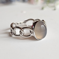 大人のシックなチェーンリング,個性的なシルバーリンググレーオニキス天然石リングRS-234 3枚目の画像