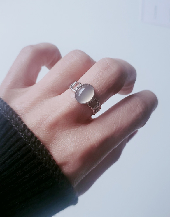 大人のシックなチェーンリング,個性的なシルバーリンググレーオニキス天然石リングRS-234 7枚目の画像