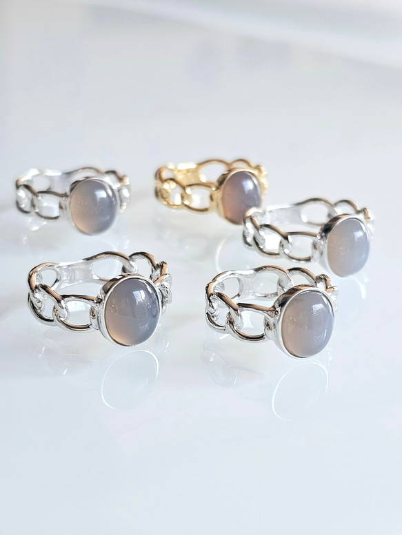 大人のシックなチェーンリング,個性的なシルバーリンググレーオニキス天然石リングRS-234 10枚目の画像