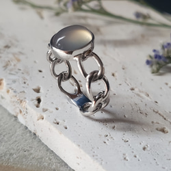 大人のシックなチェーンリング,個性的なシルバーリンググレーオニキス天然石リングRS-234 6枚目の画像