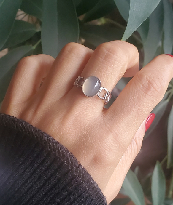 大人のシックなチェーンリング,個性的なシルバーリンググレーオニキス天然石リングRS-234 4枚目の画像