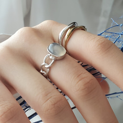 大人のシックなチェーンリング,個性的なシルバーリンググレーオニキス天然石リングRS-234 5枚目の画像