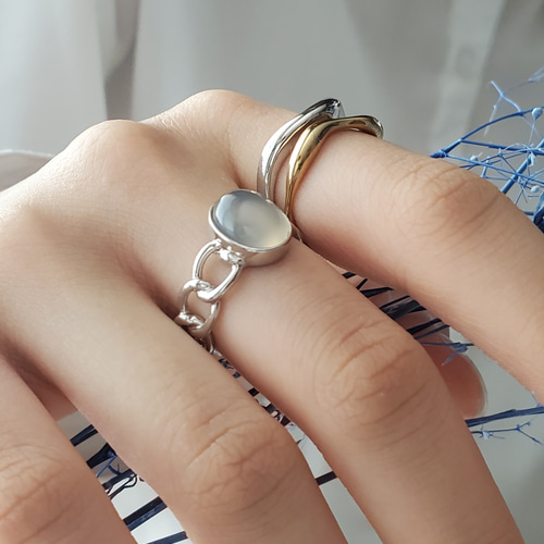 冬に大人気）大人のシックなチェーンリング,個性的なシルバーリング