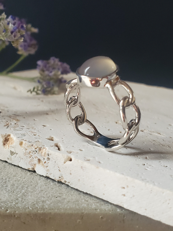 大人のシックなチェーンリング,個性的なシルバーリンググレーオニキス天然石リングRS-234 8枚目の画像