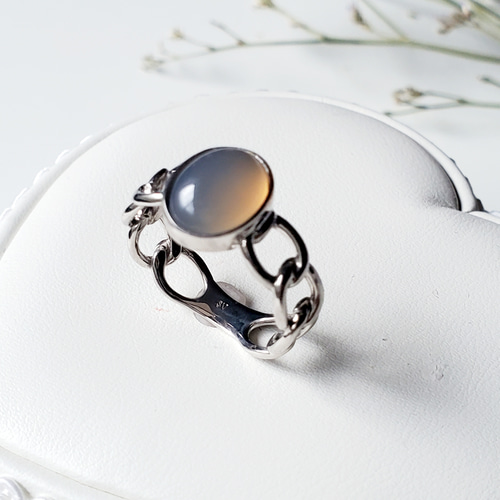 大人のシックなチェーンリング,個性的なシルバーリンググレーオニキス