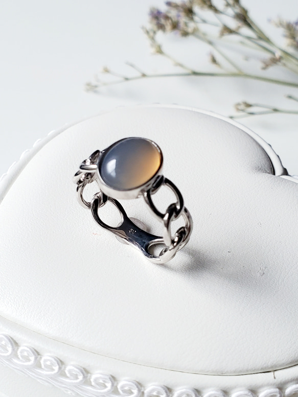 大人のシックなチェーンリング,個性的なシルバーリンググレーオニキス天然石リングRS-234 9枚目の画像