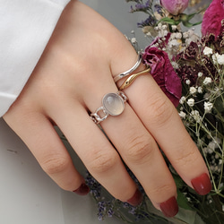 大人のシックなチェーンリング,個性的なシルバーリンググレーオニキス天然石リングRS-234 2枚目の画像