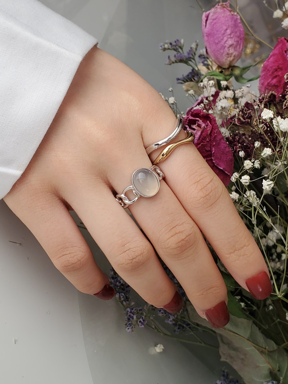 大人のシックなチェーンリング,個性的なシルバーリンググレーオニキス天然石リングRS-234 2枚目の画像