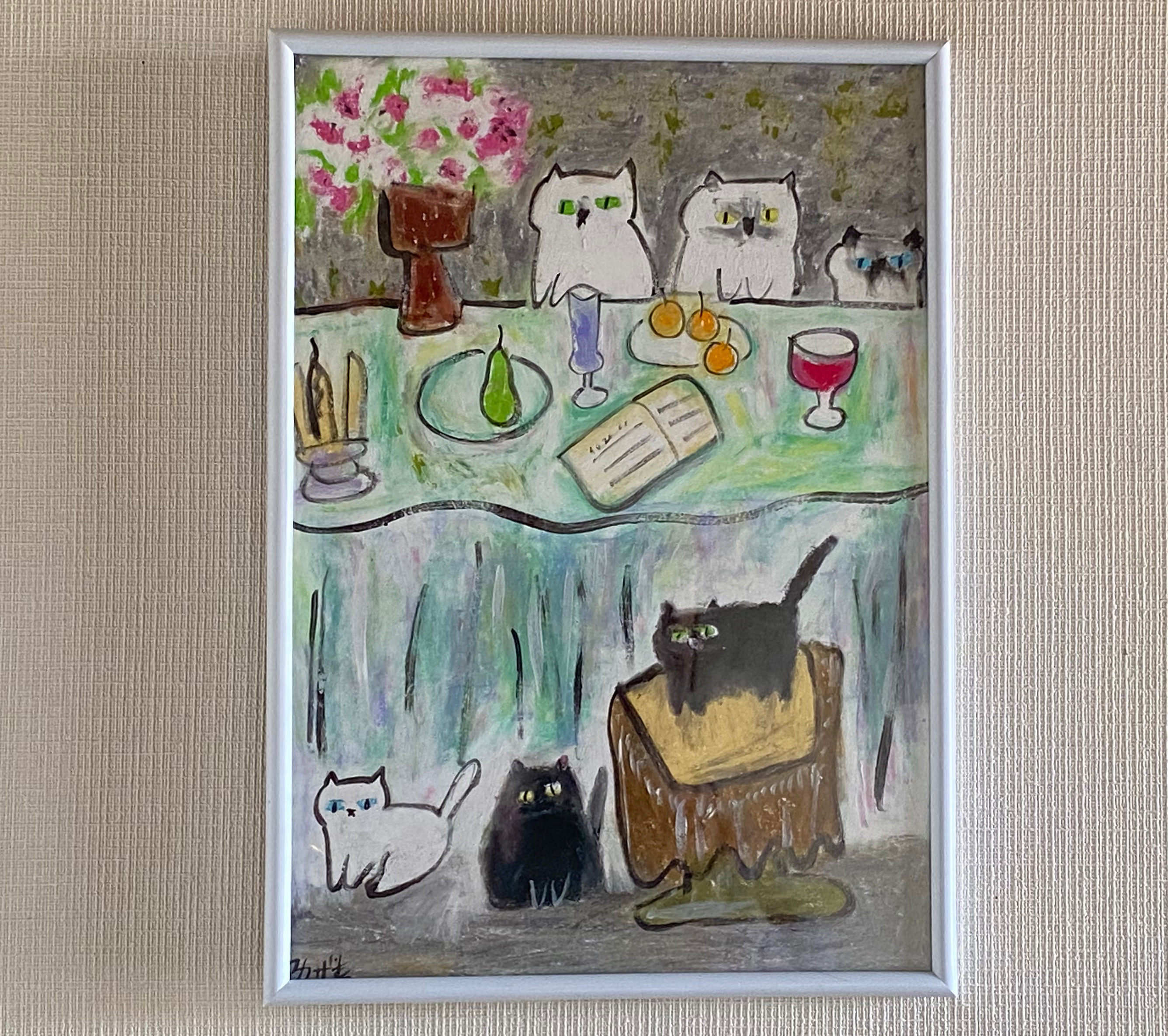 絵画 。原画☆【テーブルの上の花瓶の中のきれいな花、いろいろ