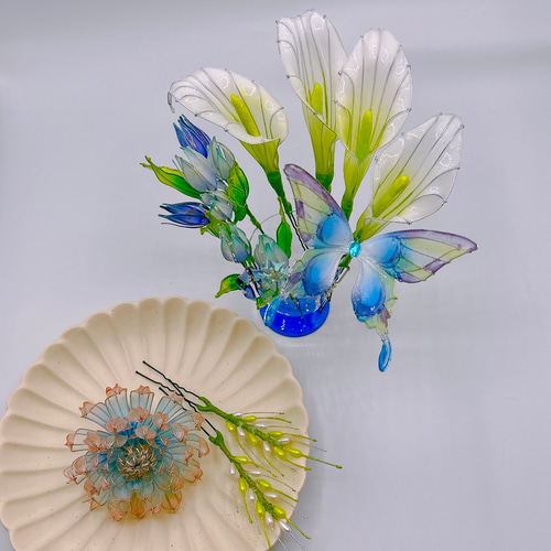 緑風 （カラー・麦の穂・菊・チューリップヒルデ・蝶々の簪の