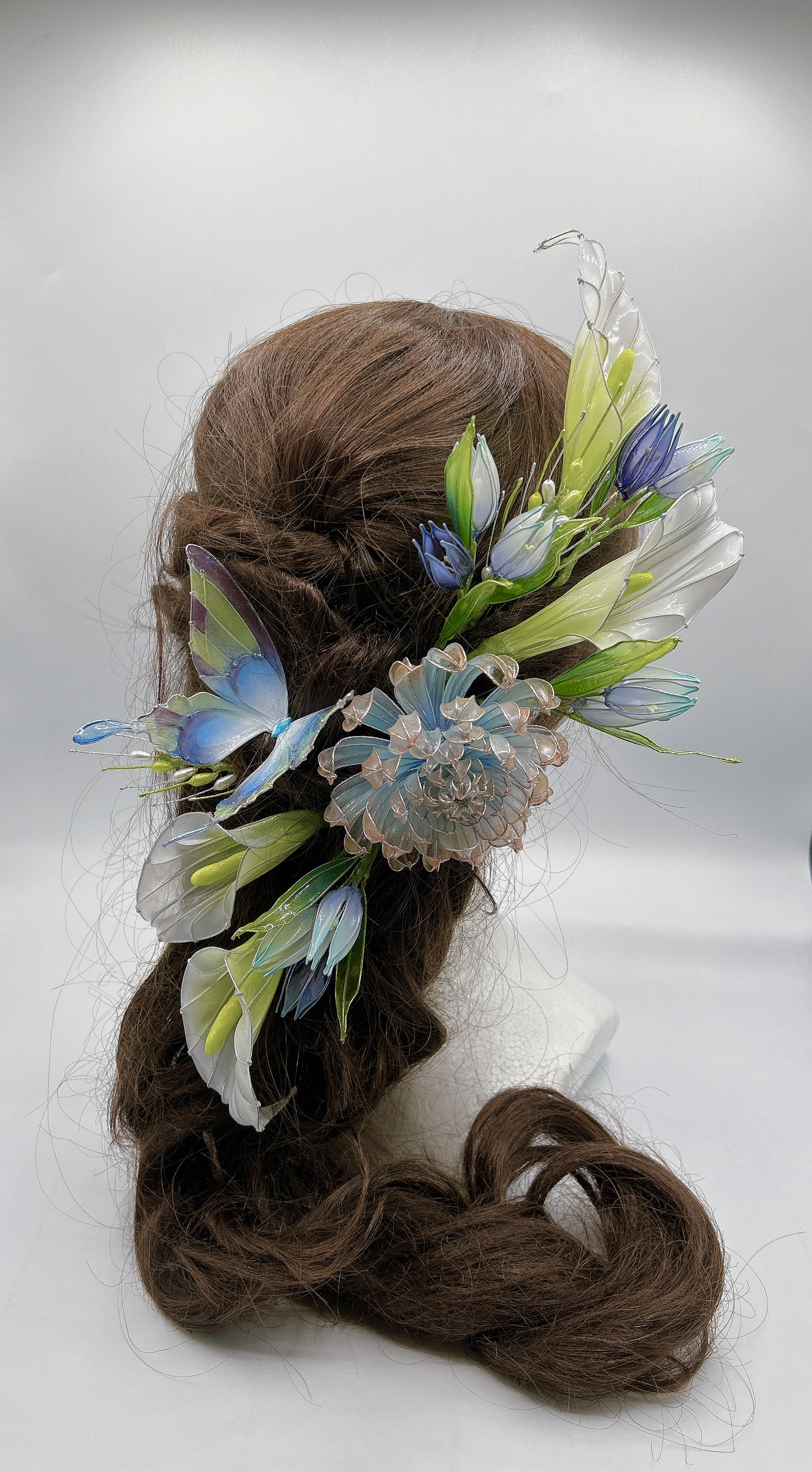 緑風　（カラー・麦の穂・菊・チューリップヒルデ・蝶々の簪のヘアーアクセサリーセット）アメリカンフラワー