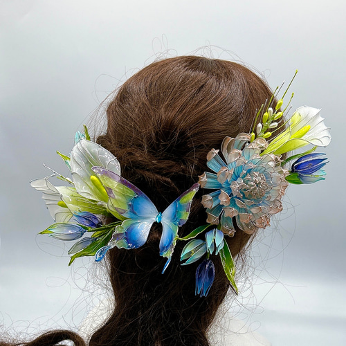 緑風 （カラー・麦の穂・菊・チューリップヒルデ・蝶々の簪のヘアー