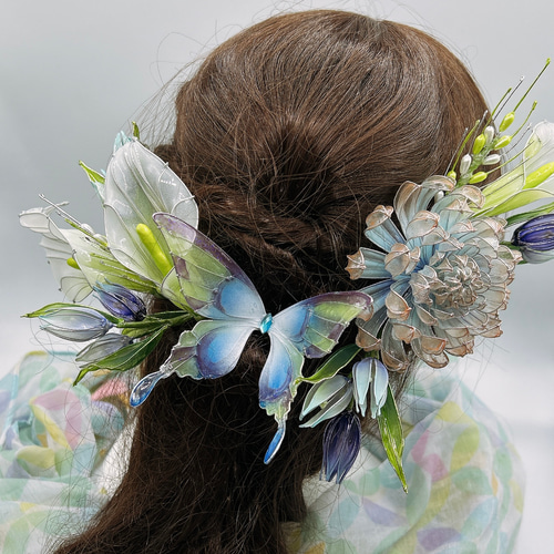 緑風 （カラー・麦の穂・菊・チューリップヒルデ・蝶々の簪のヘアー
