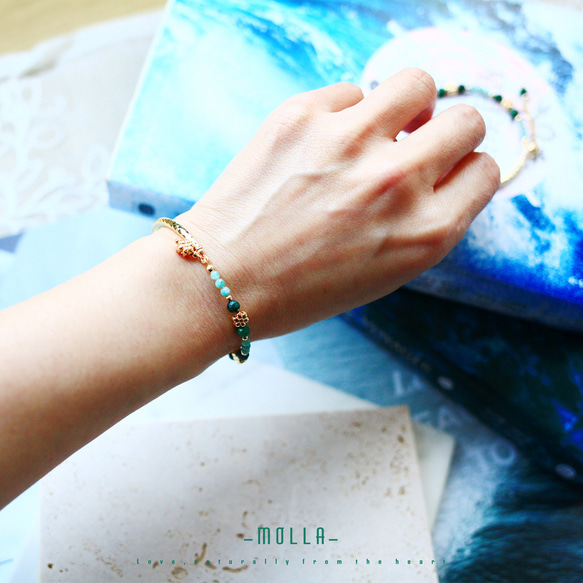 Molla 復刻半硬圈天河石綠幽靈水晶手環（手工訂製-可調硬式手環） 第2張的照片