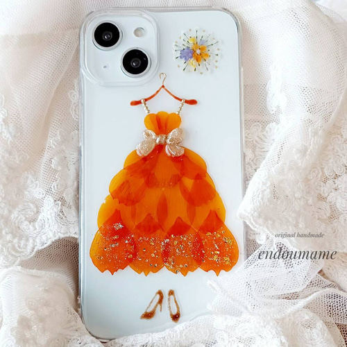 ハンドメイド押し花スマホケース　黄花コスモス テキスタリアン イエローコスモス 押し花 iPhoneケース iPhone
