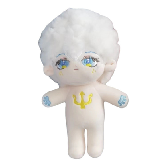 ポセイドンドン 20cm 着せ替えぬいぐるみ 無属性 白髪青い目獣耳付け男の子 コットンドール 綿人形 5枚目の画像