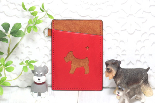 パスケース（犬・赤×キャメル）シュナウザー・テリア