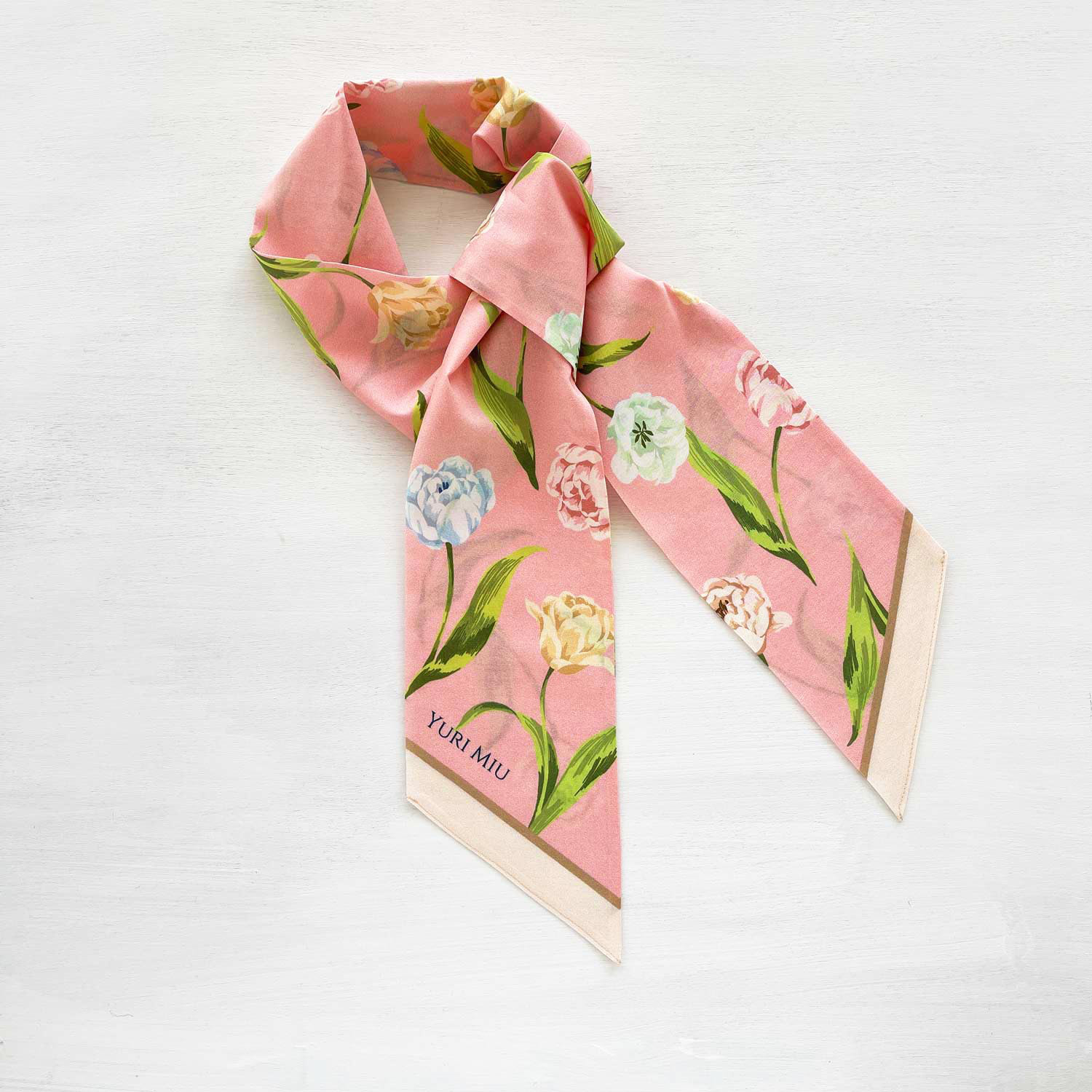 スカーフ｜パステル・チューリップ（ピンク）［細長フォルム / コットン100%］