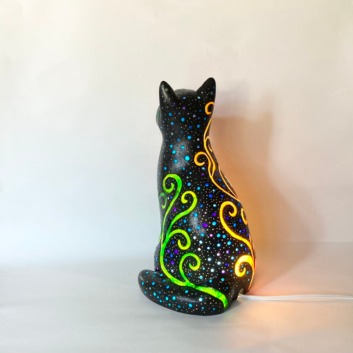 猫型ランプシェード(星空の黒猫 植物) スタンドライト・テーブルランプ