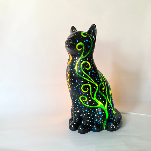 猫型ランプシェード(星空の黒猫 植物) 12枚目の画像