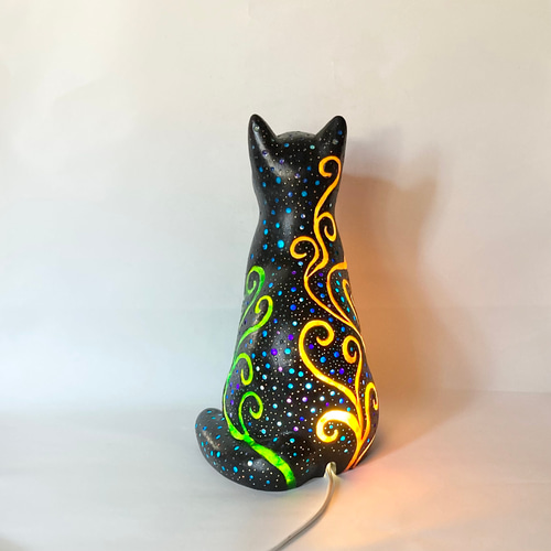 猫型ランプシェード(星空の黒猫 植物) スタンドライト・テーブルランプ