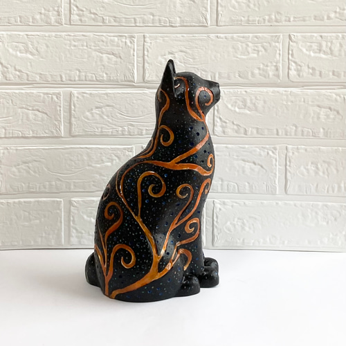 猫型ランプシェード(星空の黒猫 植物) スタンドライト・テーブルランプ