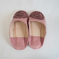 【値引済】￥6480→￥4536【ビーズ・バブーシュ】スモークピンク・スモークピンク ／ モロッコ　高品質革 3枚目の画像