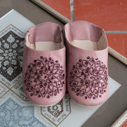 【値引済】￥6480→￥4536【ビーズ・バブーシュ】スモークピンク・スモークピンク ／ モロッコ　高品質革 1枚目の画像