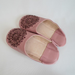 【値引済】￥6480→￥4536【ビーズ・バブーシュ】スモークピンク・スモークピンク ／ モロッコ　高品質革 4枚目の画像