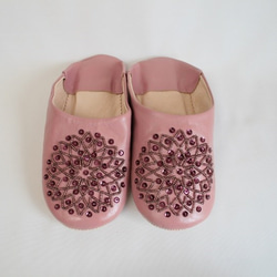 【値引済】￥6480→￥4536【ビーズ・バブーシュ】スモークピンク・スモークピンク ／ モロッコ　高品質革 2枚目の画像