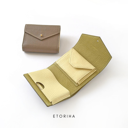 tayori｜手のひらサイズ＋収納力◎の三つ折り財布【トープ × イエロー