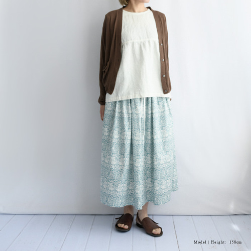 美品　23区 コットンギャザーロングスカート ウィリアムモリス　大きいサイズ46 ウィリアムモリス ＜HYACINTH ヒヤシンス＞タック＆ギャザー