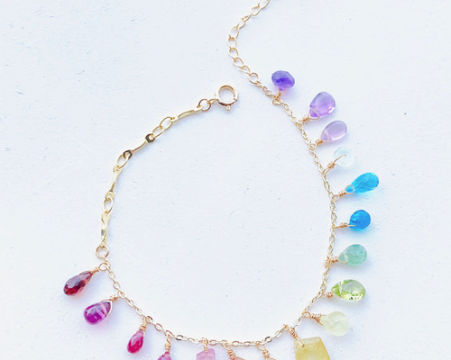 天然石 14kgf 宝石箱 虹色 レインボー アミュレット ブレスレット