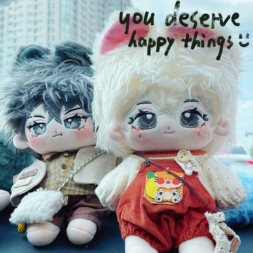 白米米 黒米米 20cm 着せ替えぬいぐるみ 無属性 白髪黒髪黒い目獣耳