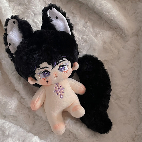 小狸 20cm 着せ替えぬいぐるみ 無属性 黒髪紫目長い獣耳付け男の子