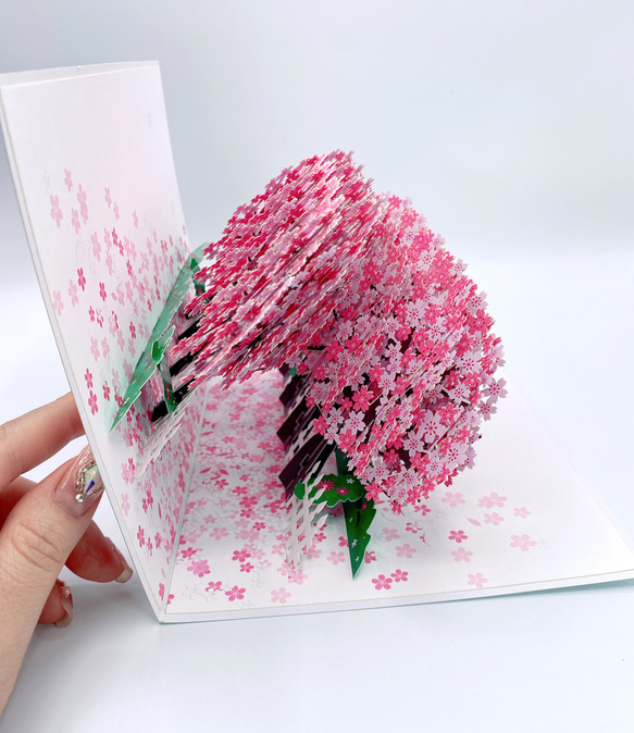 2024新作! さくらカード　手作り切り紙ポップアップメッセージカードさくら通り　桜並木 6枚目の画像