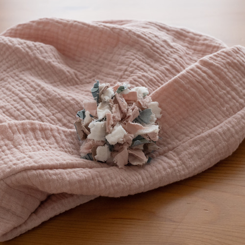 医療用ケア帽子ハンドメイド ふんわりガーゼ一重 くすみピンク