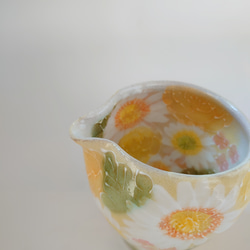 Creema陶器市2024 工房ゆずりは　片口　黄色に白い花がとても綺麗で元気の出る絵柄 16枚目の画像