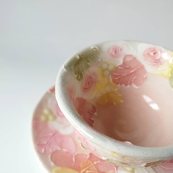 母の日Creema陶器市2024 工房ゆずりは　茶菓セット　デフォルメされたピンクの薔薇が綺麗な釉彩ローズ　45620 13枚目の画像