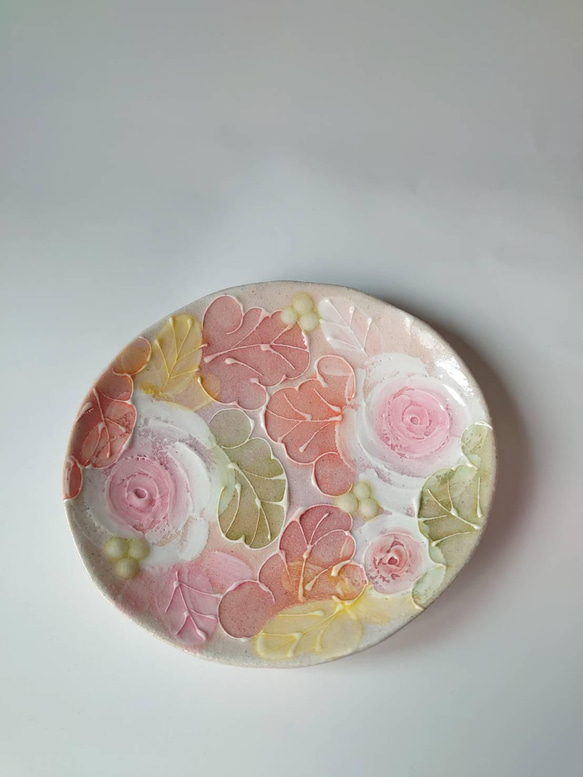 母の日Creema陶器市2024 工房ゆずりは　茶菓セット　デフォルメされたピンクの薔薇が綺麗な釉彩ローズ　45620 6枚目の画像